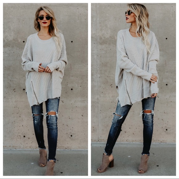 Light Gray Side Zipper Sweater - Picture 3 of 6